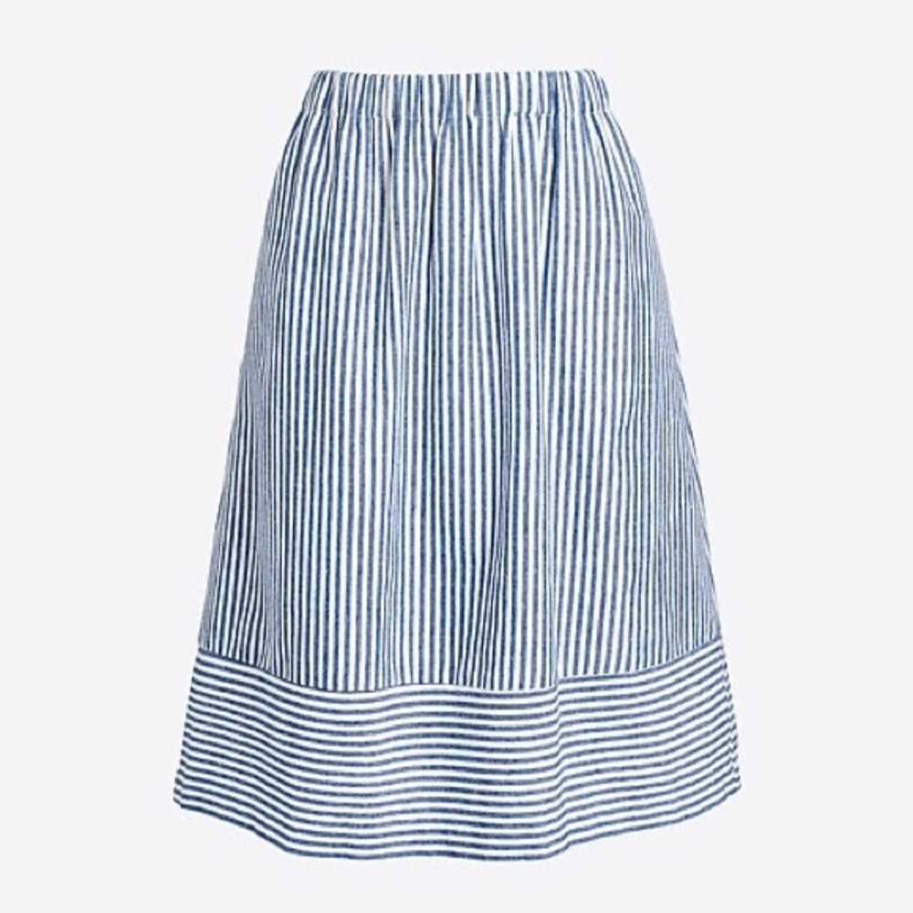 J. Crew Factory Striped Cotton-Linen Midi Skirt